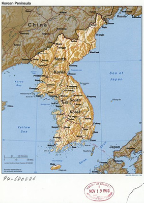 Map of North and South Korea in 1993. 